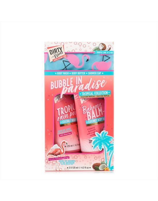 Dirty Works - Bubble In Paradise Coconut 3pcs Gift Set, Body Wash 125ml, Body Butter 125ml, Shower Cap 1τμχ