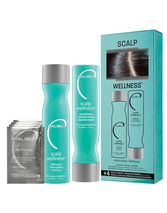 Malibu C Scalp Wellness Kit (Shampoo 266ml, Conditioner 266ml, Treatment 4x5gr)