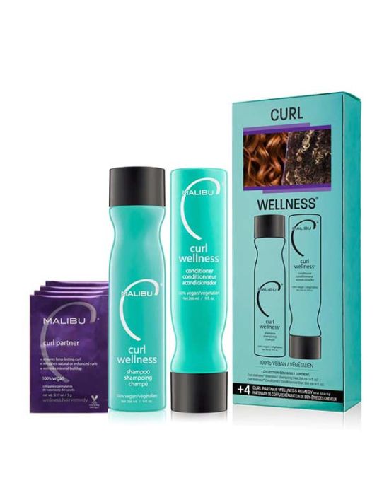 Malibu C Curl Wellness Kit (Shampoo 266ml, Conditioner 266ml, Treatment 4x5gr)