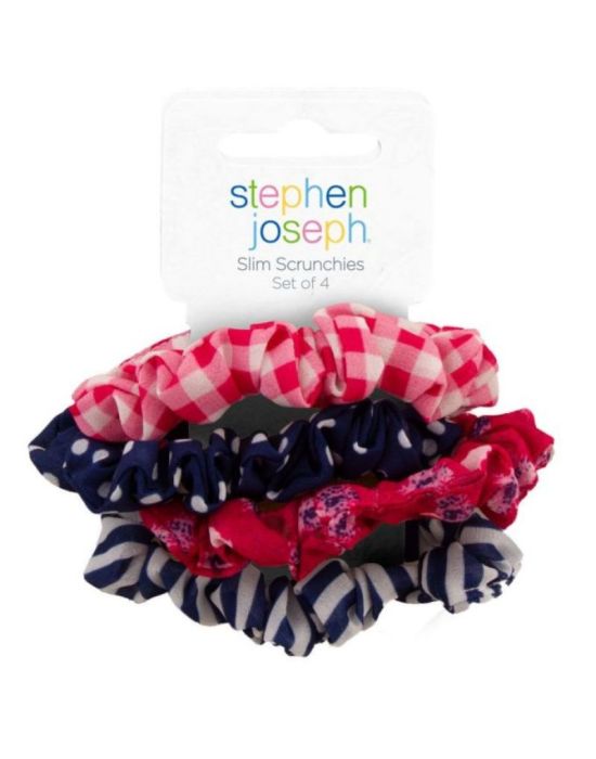 Stephen Joseph Slim Scrunchies Pink and Navy Floral Set 4pcs