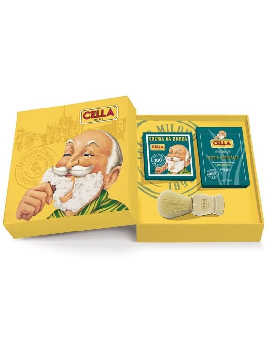 Cella Milano Aloe Organic Total Shaving Gift Box Set (Shaving Cream Bowl 150ml, Aftershave Lotion 100ml, Shaving Brush)