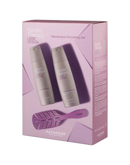 Alfaparf Keratin Therapy Lisse Design Maintenance Smoothing Set (Shampoo 250ml,  Conditioner 250ml, Eco-Friendly Brush) (OLD)