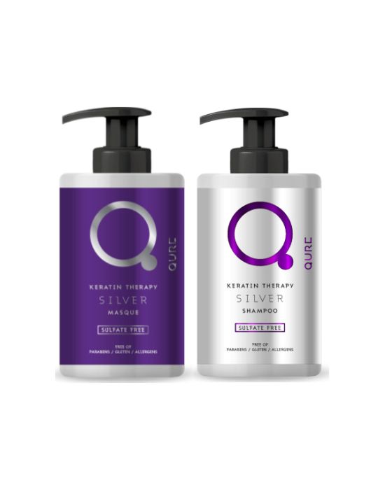 Qure Keratin Therapy Silver Set (Shampoo 300ml,Mask 300ml)