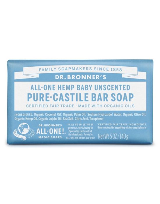 Dr Bronner's - Baby Unscented  Pure Castile bar Soap