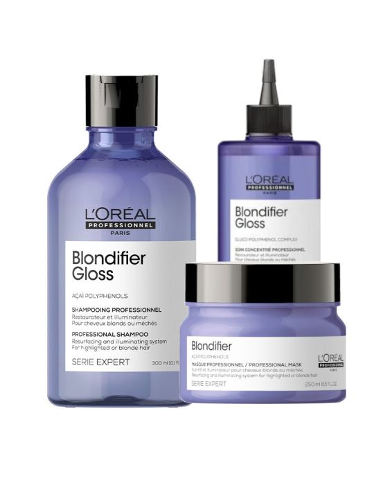 L’Oreal Professionnel Serie Expert Blondifier Trio Set (Gloss Shampoo 300ml + Mask 250ml + Concentrate Treatment 400ml)