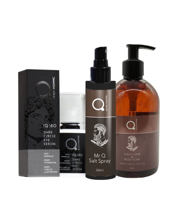 Qure Dark circle Eye Serum 30ml & MrQ Salt Spray 200ml & Daily Hair & Body Soap 500ml
