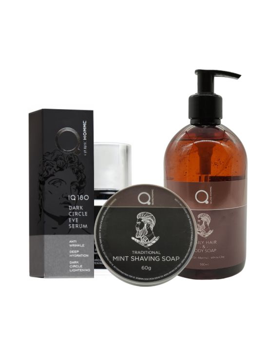 Qure Dark circle Eye Serum 30ml (Ορός Μαύρων Κύκλων για τα Μάτια) & Mint Shaving Soap 60g & Daily Hair & Body Soap 500ml