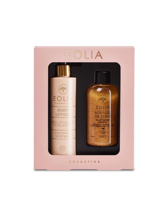 Eolia Cosmetics Gift Box Shower Gel Coconut & Body Gel Oil Scrub Gold Orchid