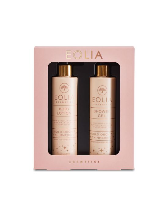 Eolia Cosmetics Gift Box Shower Gel Shimmer Greek Sunkissed Bronze Gold Orchid & Body Lotion Shimmer Greek Sunkissed Bronze Gold Orchid