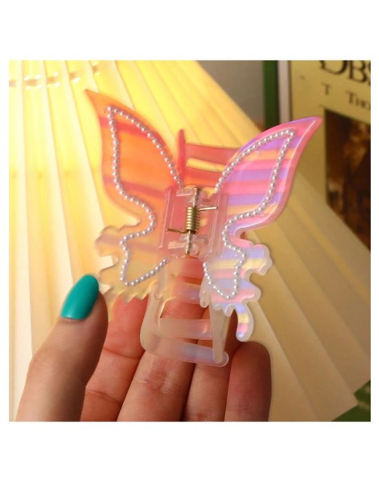 Hair Clip Iridescent Butterfly Pearly Hair Pink