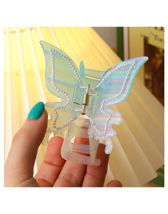 Hair Clip Iridescent Butterfly Pearly Hair Blue