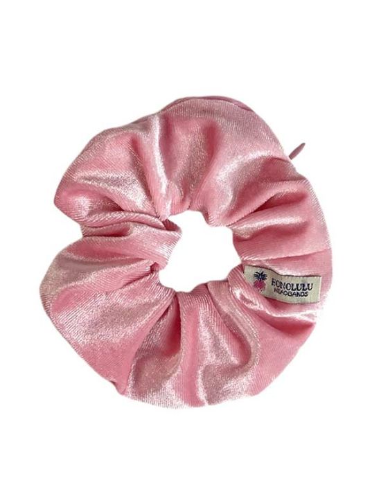 Honolulu Headbands Pocket Velour Pink Scrunchie