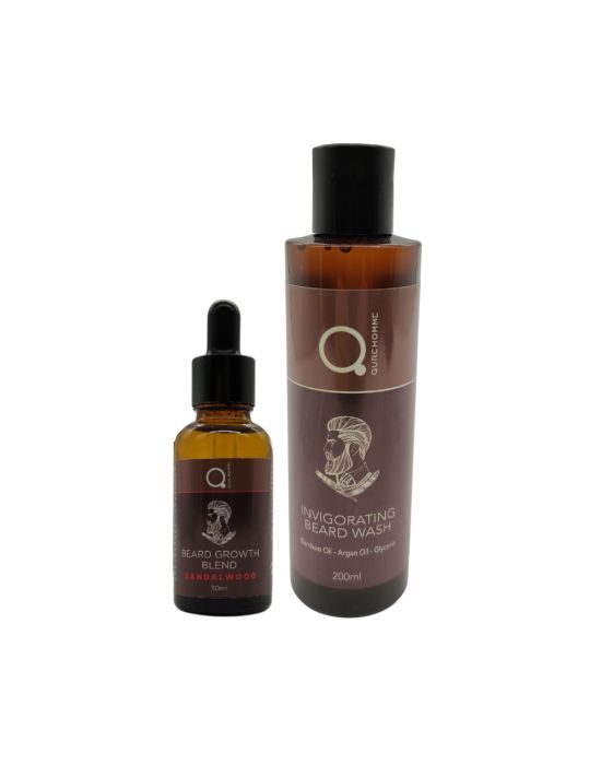 Qure Invigorating Beard Wash 200ml & Beard & Face & (DryOil) Growth Blend Sandalwood Kasmir 30ml Bundle