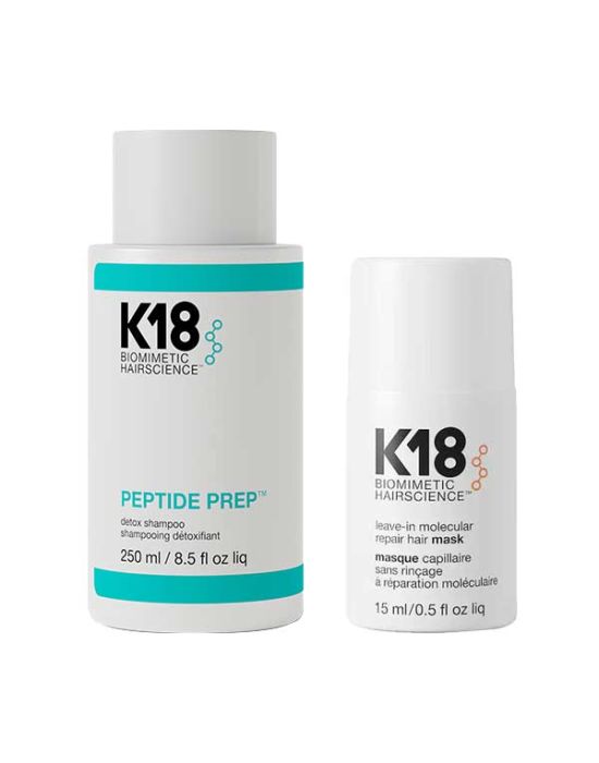K18 Hair Treatment Set (Peptide Prep Detox Shampoo 250ml, Leave-in Molecular Repair Hair Mask 15ml)