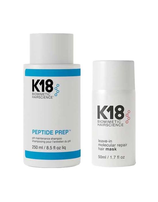 K18 Hair Treatment Set (Peptide Prep pH Maintenance Shampoo 250ml, Leave-in Molecular Repair Hair Mask 50ml)