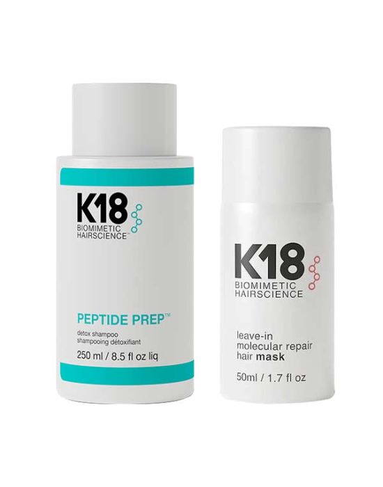 K18 Hair Treatment Set (Peptide Prep Detox Shampoo 250ml, Leave-in Molecular Repair Hair Mask 50ml)