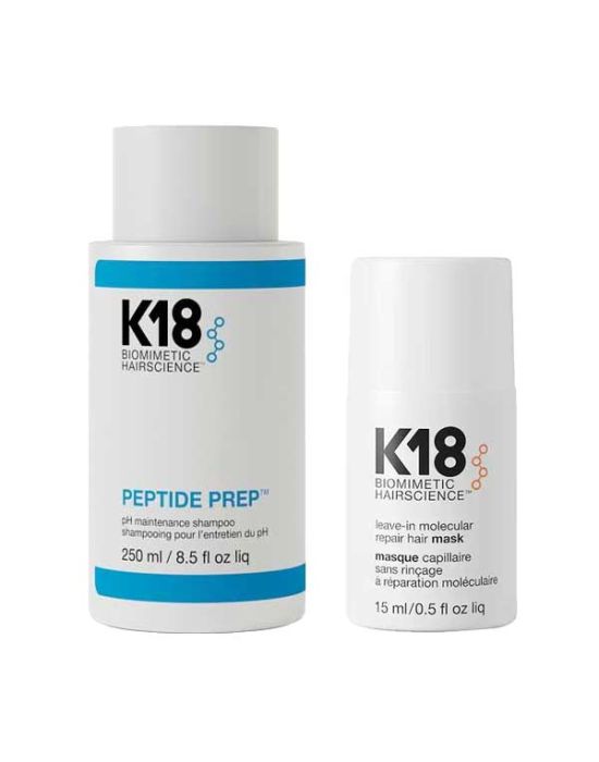 K18 Hair Treatment Set (Peptide Prep pH Maintenance Shampoo 250ml, Leave-in Molecular Repair Hair Mask 15ml)