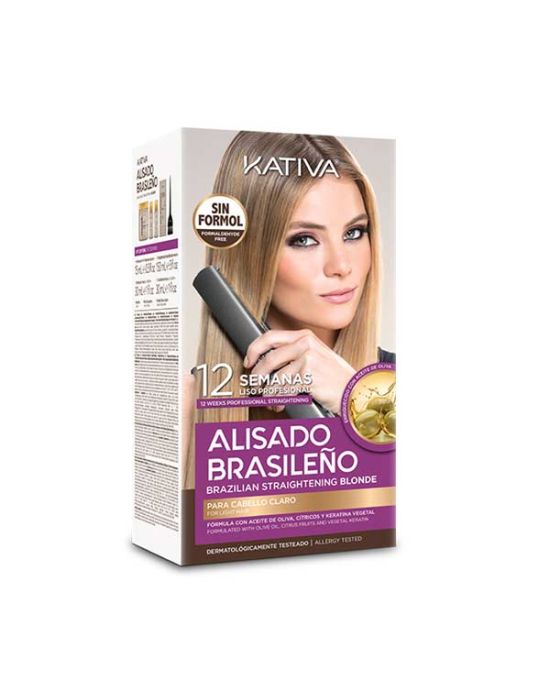 Kativa Alisado Brasileno Straightening Blonde Kit (Pre Shampoo 15 ml, Mask 150ml, Shampoo 30ml, Conditioner 30ml)