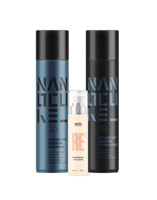 Keratin Nanocure® 3D Hydration Set (Shampoo 500ml, Conditioner 500ml,Restore Hair Treatment 100ml)