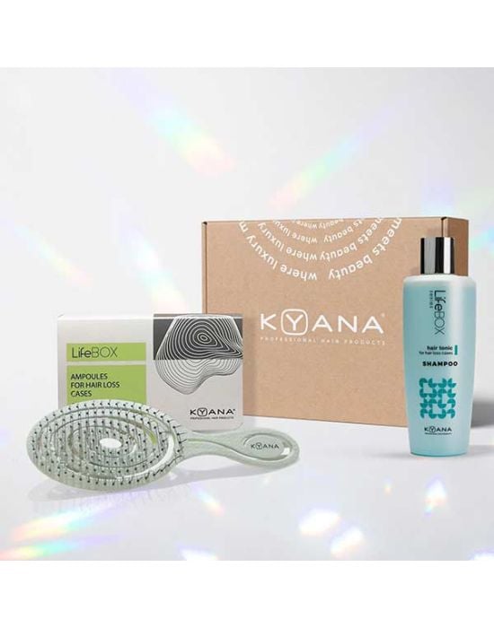 Kyana Hair Loss Treatment Box (Hair Loss Ampoules 8x10ml, Hair Loss Shampoo 250ml, FREE Biofriendly Brush)