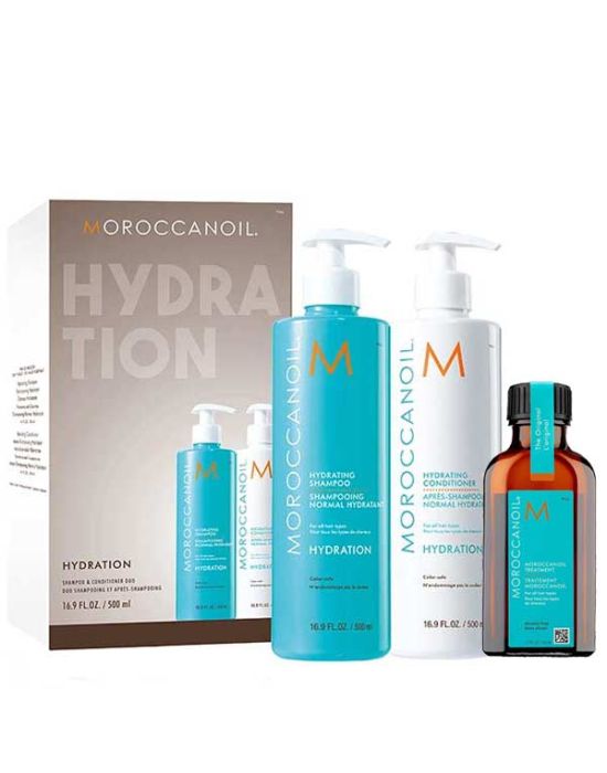 Moroccanoil Hydrating Set (Shampoo & Conditioner Duo 500ml, Oil Treatment 50ml)