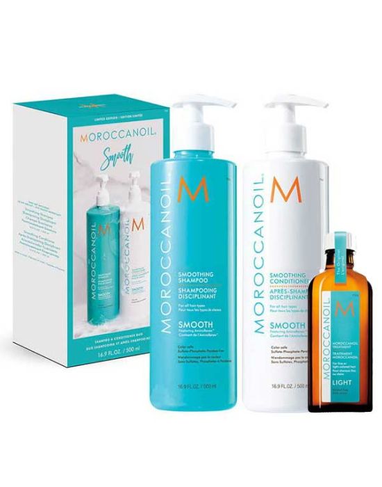 Moroccanoil Smooth Set (Shampoo & Conditioner Duo 500ml, Oil Treatment Light 50ml)