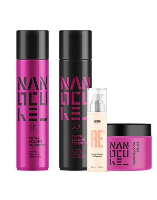 Keratin Nanocure® 3D Extra Volume Set (Shampoo 500ml, Conditioner 500ml, Mask 250ml, Hair Treatment 100ml)