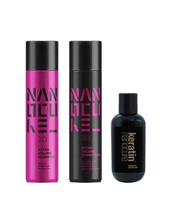 Keratin Nanocure® 3D Extra Volume Set (Treatment 150ml, Shampoo 500ml, Conditioner 500ml)