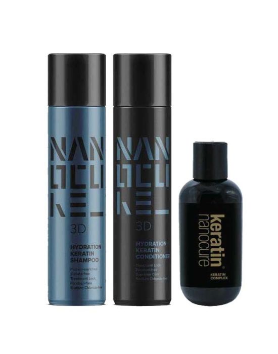 Keratin Nanocure® 3D Hydration Set (Treatment 150ml, Shampoo 500ml, Conditioner 500ml)