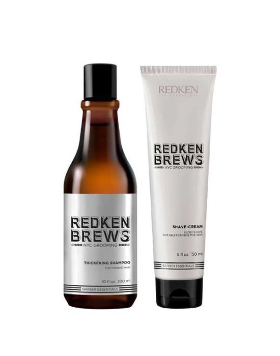 Redken Brews Fine Hair Care & Shaving Set (Thickening Shampoo 300ml, Shave Cream 150ml)