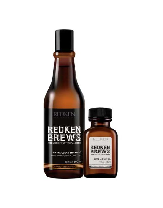 Redken Brews Hair & Beard Care Set (Extra Clean Shampoo 300ml, Beard Oil 30ml)