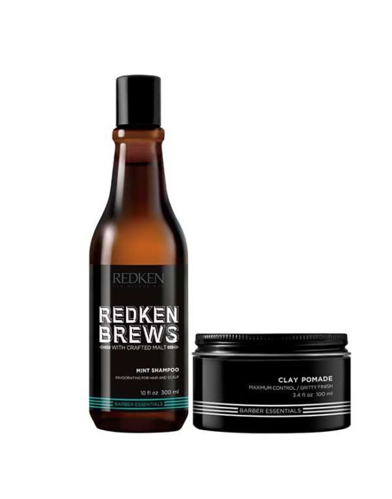 Redken Brews Hair & Styling Set 2 (Mint Shampoo 300ml, Clay Pomade 100ml)