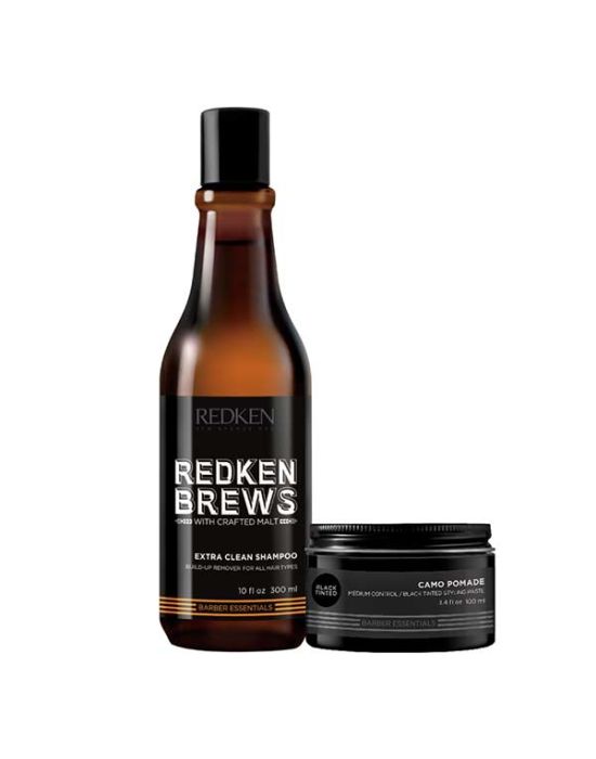 Redken Brews Hair & Styling Set (Extra Clean Shampoo 300ml, Camo Pomade 100ml)