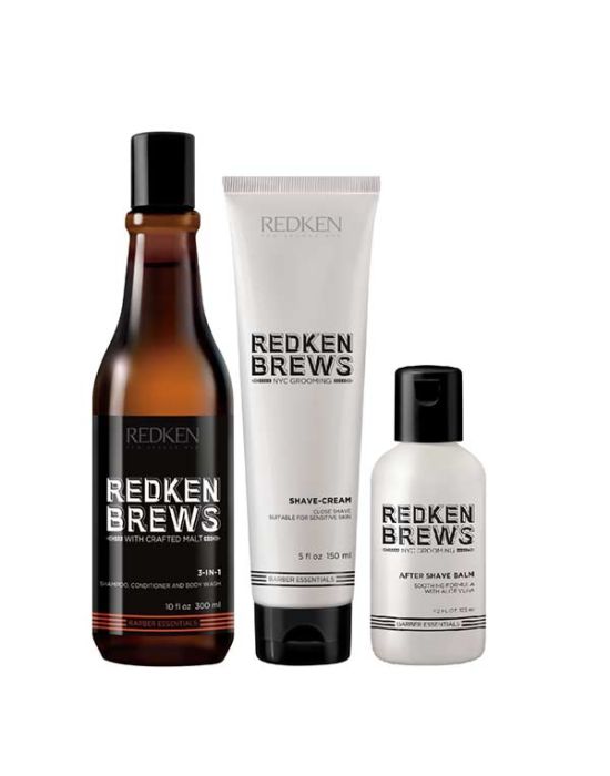 Redken Brews Hair, Body & Shaving Set (Shampoo 3 in 1 300ml, Shave Cream 150ml, After Shave Blam 125ml)