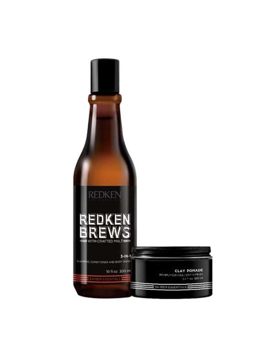 Redken Brews Hair, Body & Styling Set 1 (Shampoo 3 in 1 300ml, Clay Pomade 100ml)