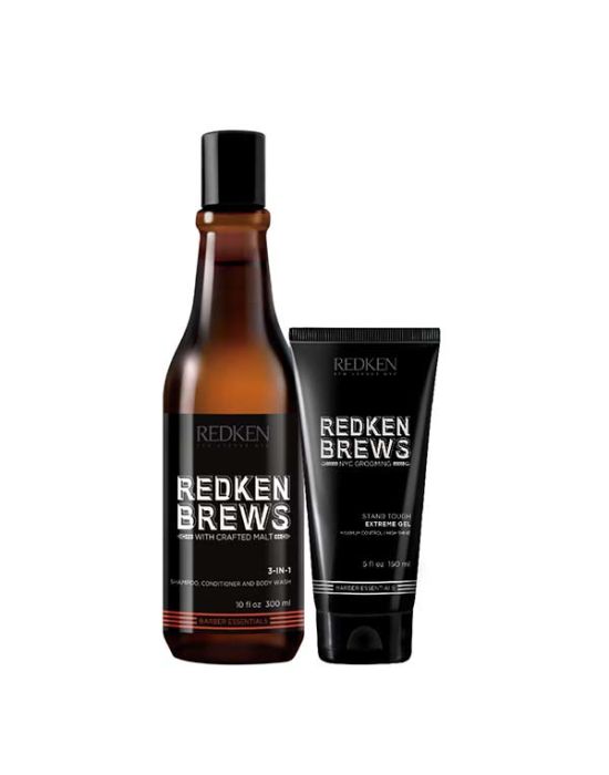 Redken Brews Hair, Body & Styling Set 3 (Shampoo 3 in 1 300ml, Stand Tough Gel 150ml)