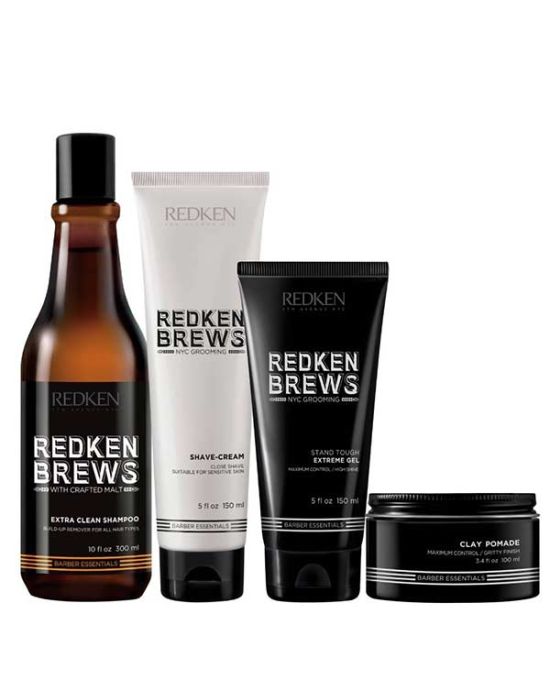 Redken Brews Hair, Styling & Shaving Set (Shampoo 300ml, Shave Cream 150ml, Gel 150ml, Clay Pomade 100ml)
