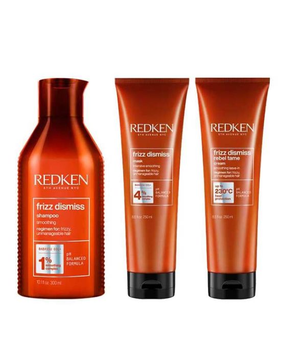 Redken Frizz Dismiss Set (Shampoo 300ml, Mask 250ml, Heat Protective Leave-In Cream 250ml)