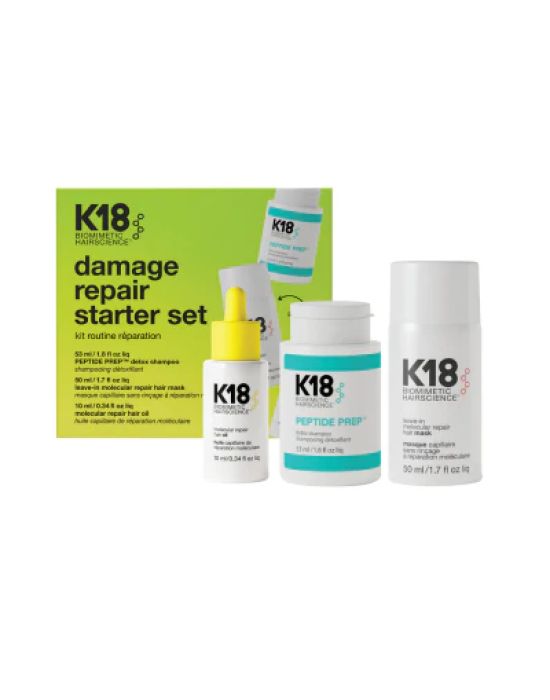 K18 Damage Repair Starter Set (Peptide Prep Detox Shampoo 53ml, Leave-in Molecular Repair Hair Mask 50ml, Molecular Repair Hair Oil 10ml)