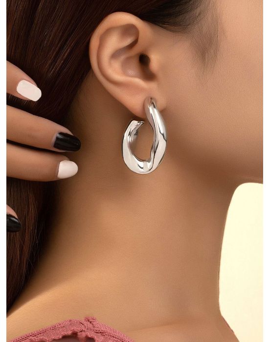 Minimalist Geometric Chain Link Clasp Earrings Silver