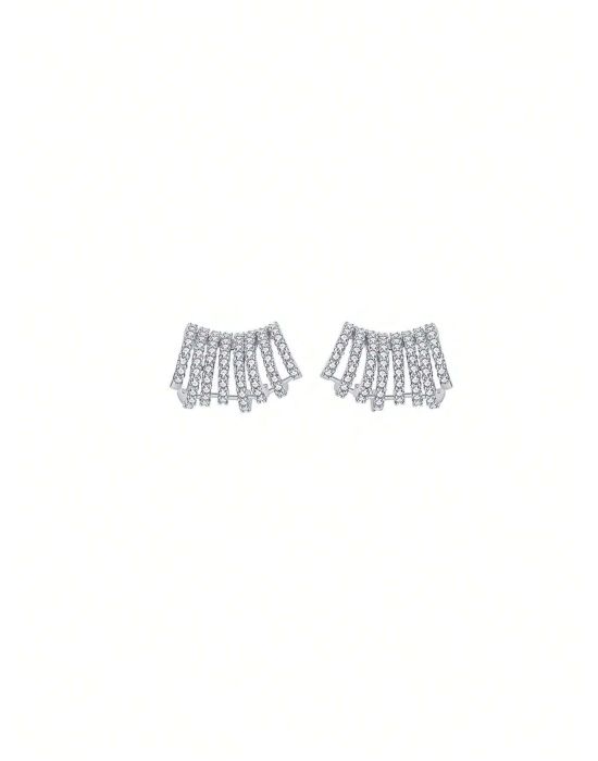 Rhinestone Decor Silver Stud Earrings