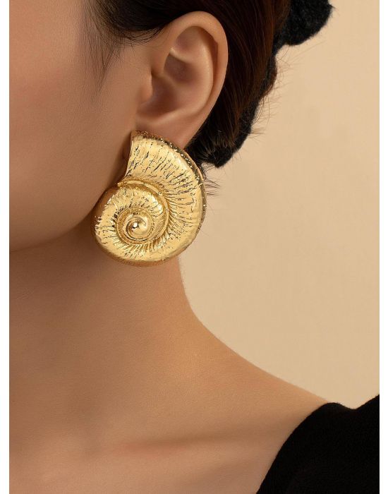 Geometric Snail Stud Gold Earrings