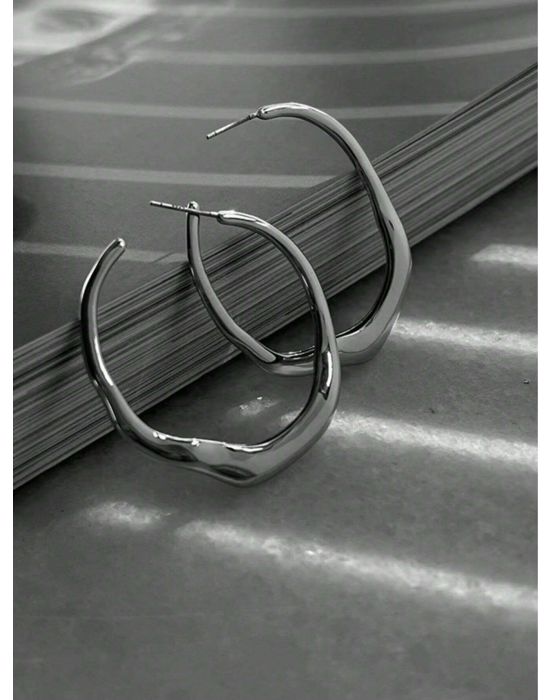  Irregular Geometry Hoop Earrings Silver
