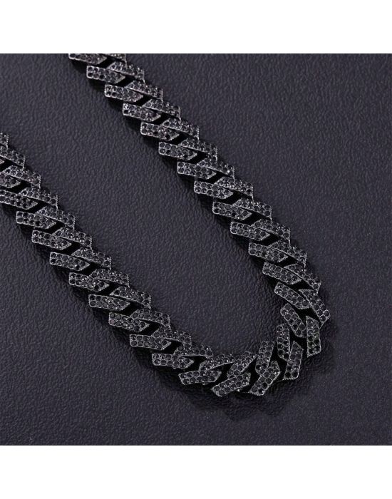 Men's Daily Wear Double Row Black Rhinestone & Alloy Chain Necklace 60cm