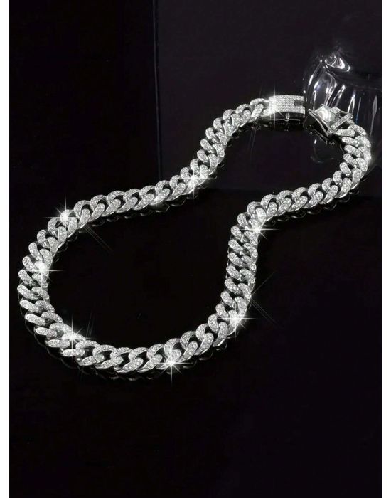 Rhinestone Inlaid Chain Necklace Hip Hop Chain Necklace 60cm