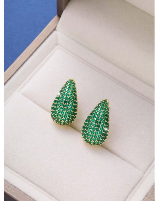 Luxury Waterdrop Shaped Stud Earrings Green