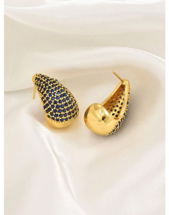 Luxury Sparkling Women's Teardrop Ear Studs Gold Blue