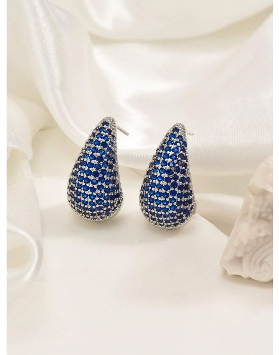Luxury Sparkling Women's Teardrop Ear Studs Blue