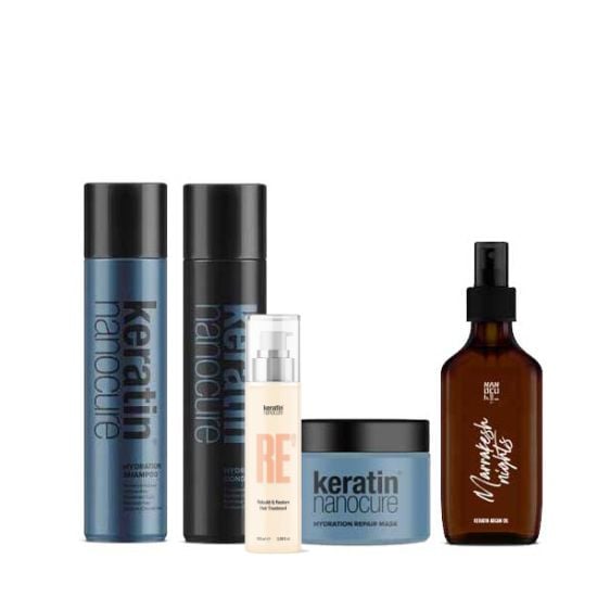 Keratin Nanocure® Hydration Shampoo500 ml +Conditioner 500ml +Hydration Mask 250ml +Oil 100ml +Hair Treatment 100ml
